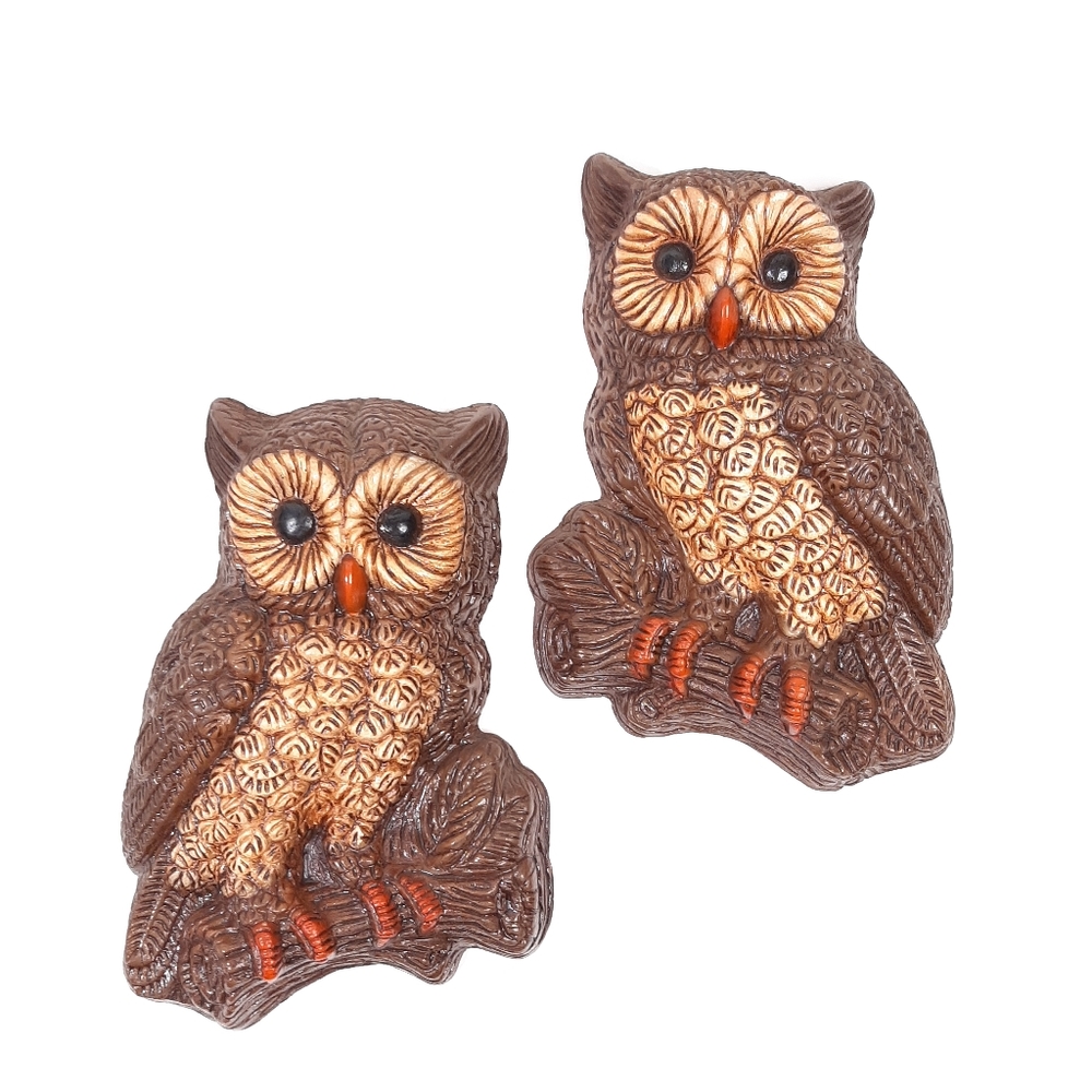 Vintage Foam Craft Brown Owls Wall Hanging Set of Two